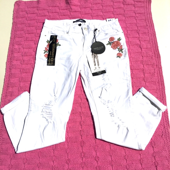 Angel Kiss Denim - Angel Kiss Skinny Mid Rise White Rose Jeans Sz 11